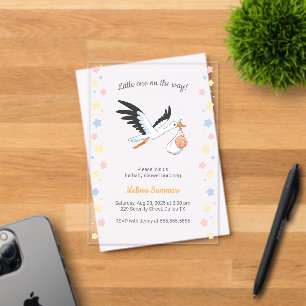 Invitaciones Acrílicas Stork Cargando Baby Shower Transparente