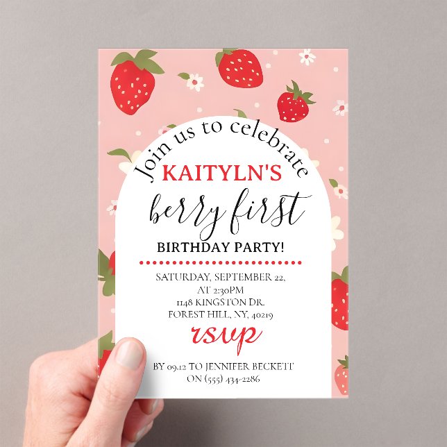 Invitaciones Acrílicas Strawberry Berry First Birthday (Insitu (portátil))