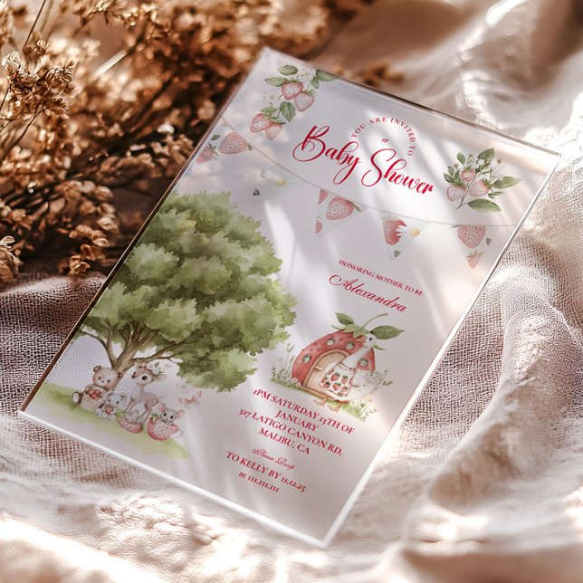 Invitaciones Acrílicas Strawberry Woodland Baby Shower (Subido por el creador)