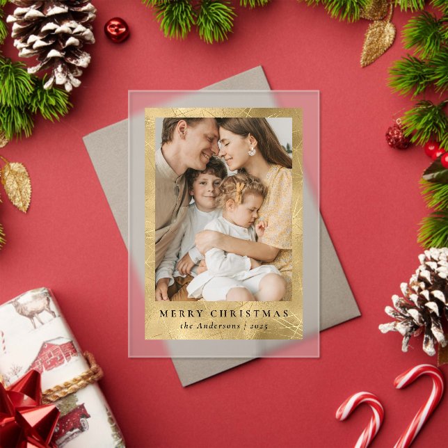 Invitaciones Acrílicas Stylish Modern Faux Gold Photo Christmas Card (Insitu (Vacaciones))