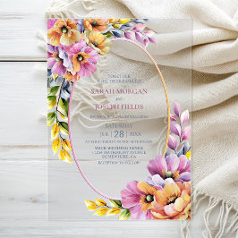 Invitaciones Acrílicas Stylish Pink and Orange Floral Wedding