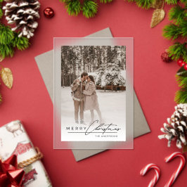 Invitaciones Acrílicas Stylish Script Elegant Photo Merry Christmas Card