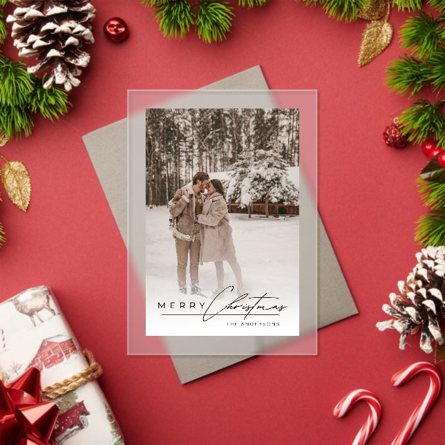 Invitaciones Acrílicas Stylish Script Elegant Photo Merry Christmas Card (Insitu (Vacaciones))