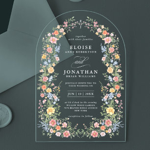 Invitaciones Acrílicas Suave Arco Floral Ornamental de Primavera Boda Chi