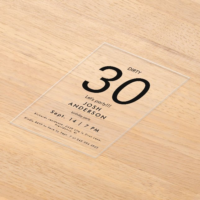 Invitaciones Acrílicas Sucia de lujo 30 Vamos cumpleaños Fiesta (Distribución )