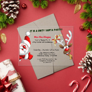 Invitaciones Acrílicas Sucio Santa Gift Exchange Santa & Rudolph Deer