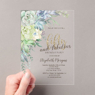 Invitaciones Acrílicas Suculentas acuarela desierto cumpleaños 50