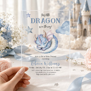Invitaciones Acrílicas Sueño de Cuento de Hadas Niño Dragón Baby Shower A