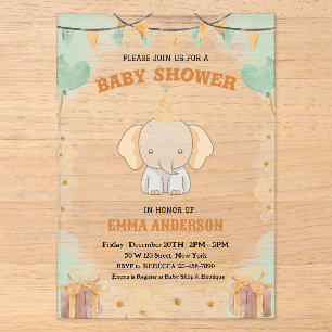Invitaciones Acrílicas Sueños de Cacahuete Pequeño – Elefante Cumpleaños