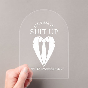 Invitaciones Acrílicas "SUIT UP" Boda Demanda y propuesta de tie Groomsma