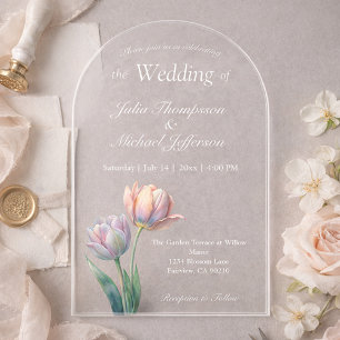 Invitaciones Acrílicas Suite de Boda de Tulipán Pastel con Tipografía Ele