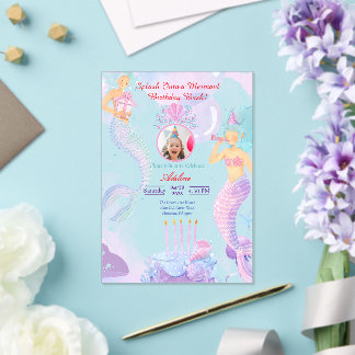 Invitaciones Acrílicas ¡Sumérgete en una Fiesta de Cumpleaños de Sirena!