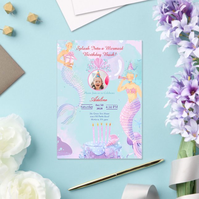 Invitaciones Acrílicas ¡Sumérgete en una Fiesta de Cumpleaños de Sirena! (Insitu (Boda))