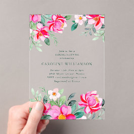 Invitaciones Acrílicas Summer Bright Pink Watercolor Floral Bridal Shower