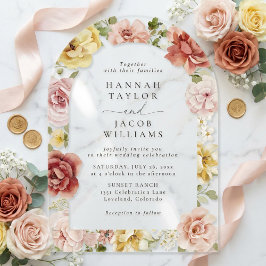 Invitaciones Acrílicas Summer Floral Blush Pink and Yellow Wedding