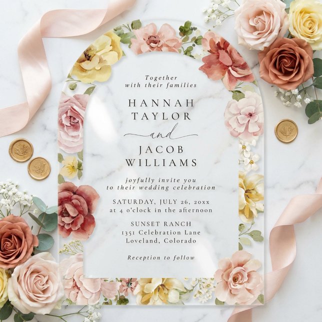 Invitaciones Acrílicas Summer Floral Blush Pink and Yellow Wedding (Subido por el creador)