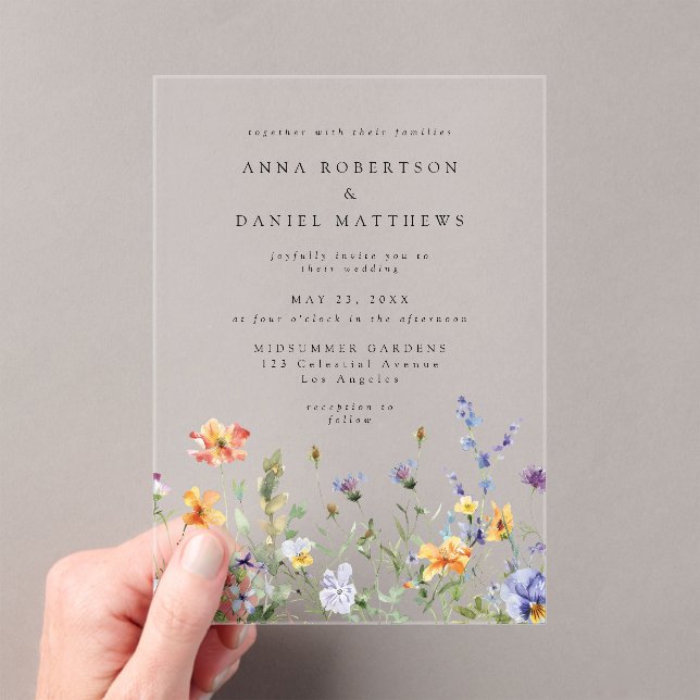 Invitaciones Acrílicas Summer Wildflower Garden Wedding (Insitu (portátil))