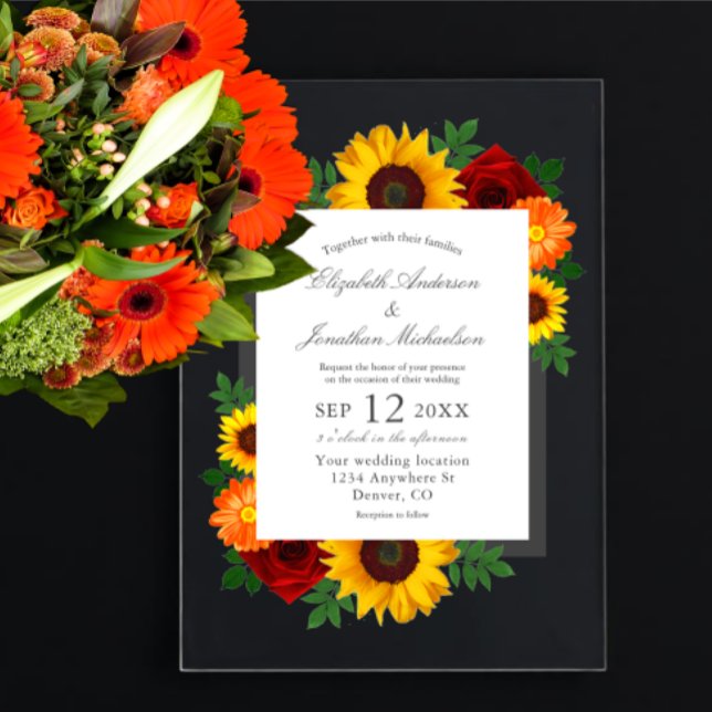 Invitaciones Acrílicas Sunset Sunflower Rose Floral Wedding (Subido por el creador)
