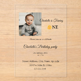 Invitaciones Acrílicas Sunshine simple añadir foto QR cumpleaños Invitaci