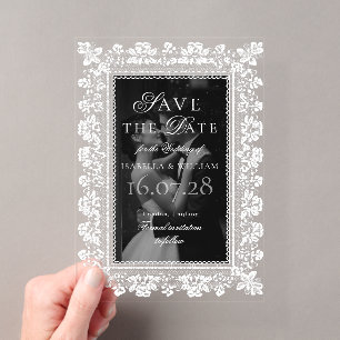 Invitaciones Acrílicas Superposición de foto encaje Negro y blanco Save t