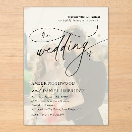 Invitaciones Acrílicas Superposición de fotos de boda con caligrafía mode