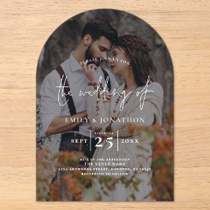 Invitaciones Acrílicas Superposición oscura de foto moderna guión Boda