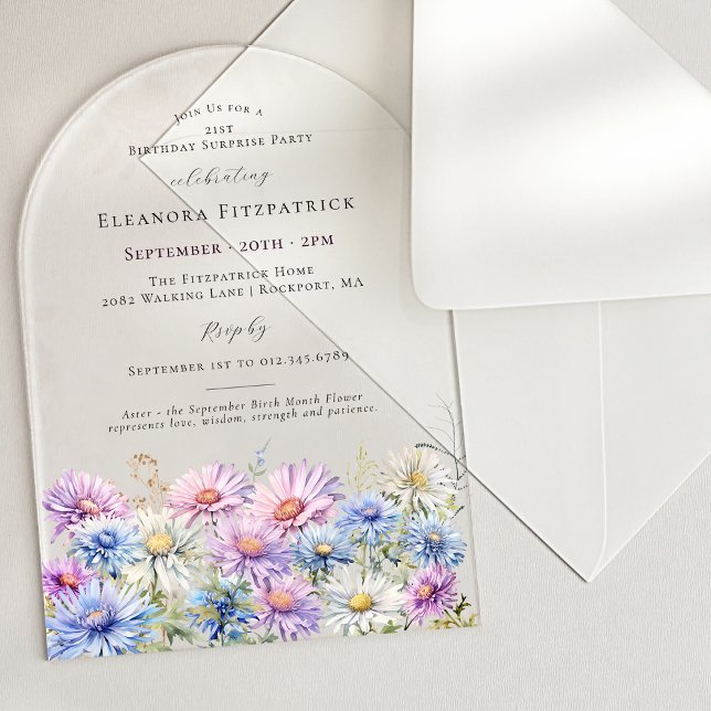 Invitaciones Acrílicas SURPRISE PARTY ARCH 21 September Birth Flower (Subido por el creador)