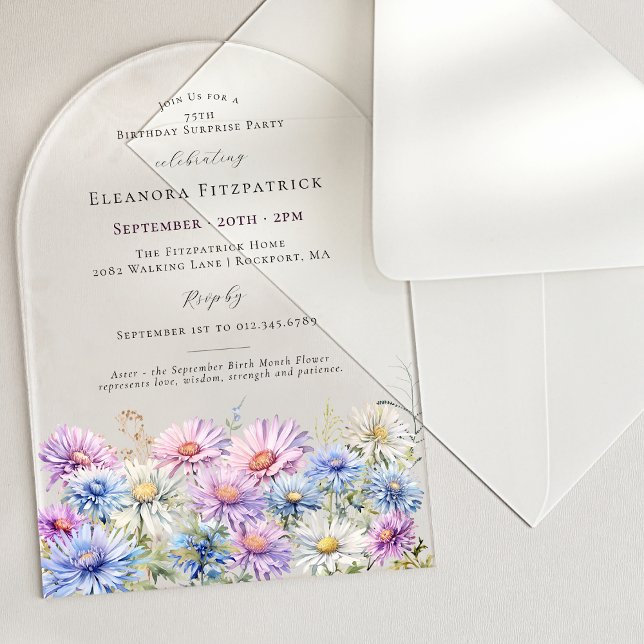 Invitaciones Acrílicas SURPRISE PARTY ARCH 75 September Birth Flower (Subido por el creador)
