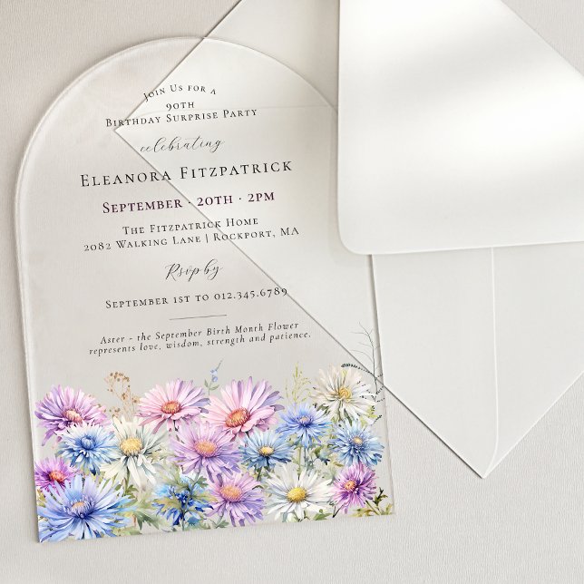 Invitaciones Acrílicas SURPRISE PARTY ARCH 90 September Birth Flower (Subido por el creador)