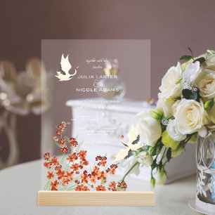 Invitaciones Acrílicas Susurros Cisnes Pájaros Flores de Loto Mandala Bod