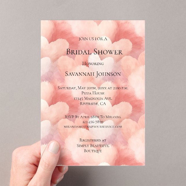 Invitaciones Acrílicas Sweet On You Pink Peach Hearts Bridal Shower (Insitu (portátil))