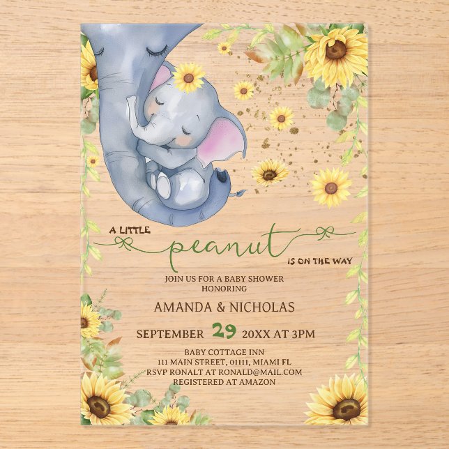 Invitaciones Acrílicas Sweet Peanut Sunflower Baby Shower (Anverso)