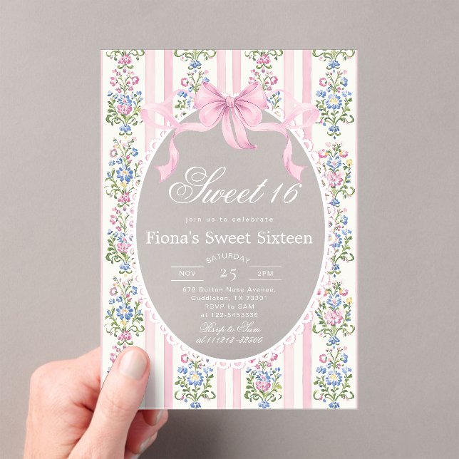 Invitaciones Acrílicas Sweet Sixteen Grandmillen Coqueete Bow Birthday (Insitu (portátil))