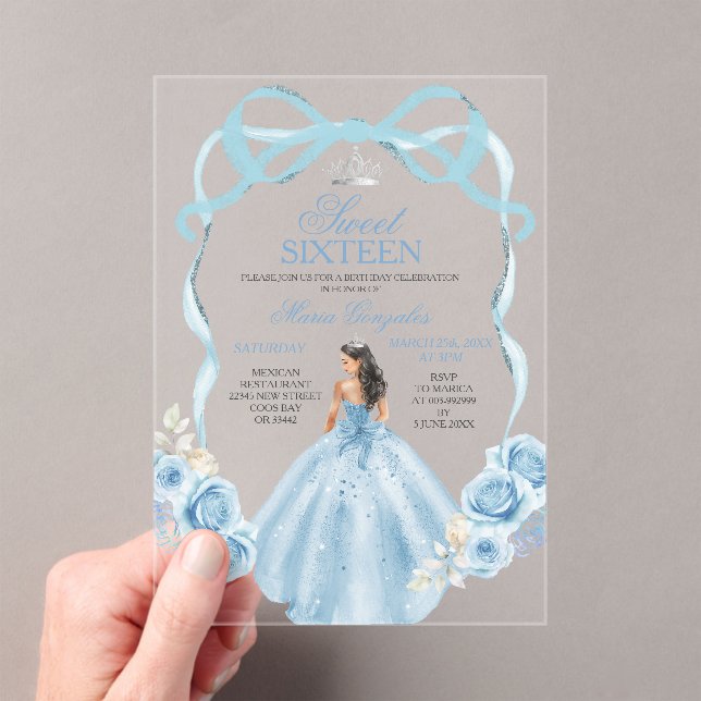 Invitaciones Acrílicas Sweet Sixteen Silver and Baby Blue Birthday (Insitu (portátil))