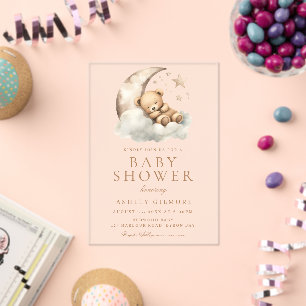 Invitaciones Acrílicas Sweet Teddy Bear Beige Neutral Baby Shower