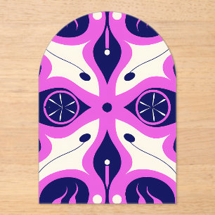 Invitaciones Acrílicas Symmetrical Abstract Pattern in Purple and White
