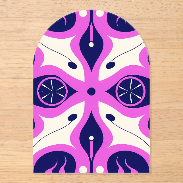 Invitaciones Acrílicas Symmetrical Abstract Pattern in Purple and White (Anverso)