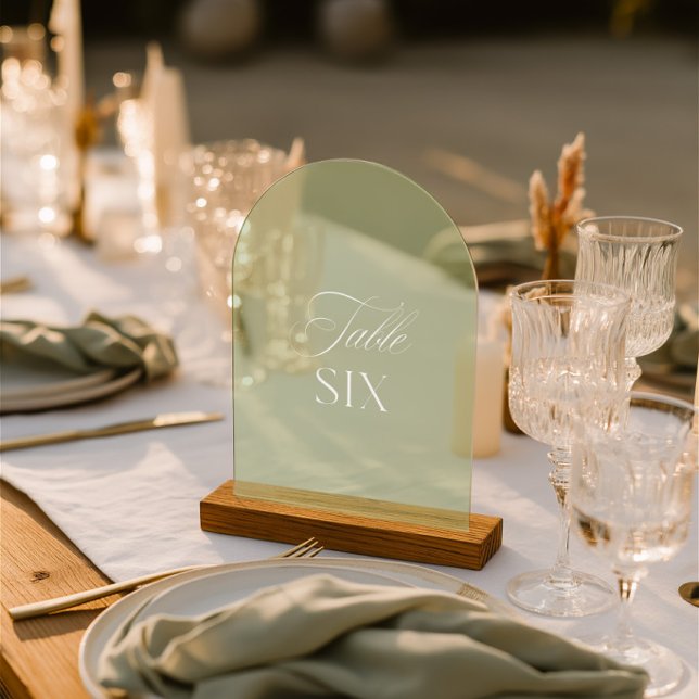 Invitaciones Acrílicas Tabla de Bodas verdes de arca de salvia acrílica d (Arch Acrylic Sage Green Wedding Table Six Number Invitations)