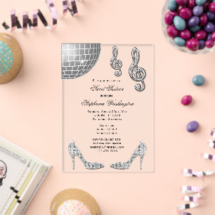 Invitaciones Acrílicas Tacones brillantes y bola de discoteca de plata Sw
