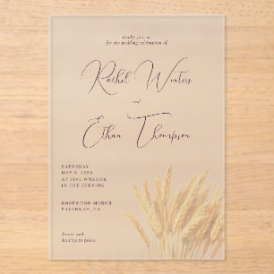 Invitaciones Acrílicas Tallos de Trigo Lavanda Elegantes