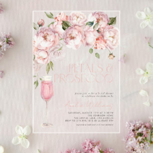 Invitaciones Acrílicas Tallos y Prosecco Moderno Rosa Floral Despedida de