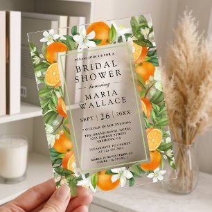 Invitaciones Acrílicas Tangerina Rústica Naranja Cítrica Despedida de Sol