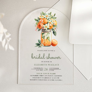 Invitaciones Acrílicas Tangerine Citrus Naranja Tarro de Mason Despedida 
