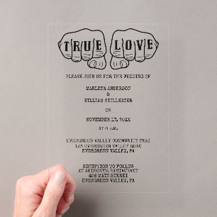 Invitaciones Acrílicas Tatuajes de Rock Punk Manos Minimalistas Boda