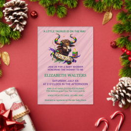 Invitaciones Acrílicas Tauro Cumpleaños de Bebe Lavanda y Verde