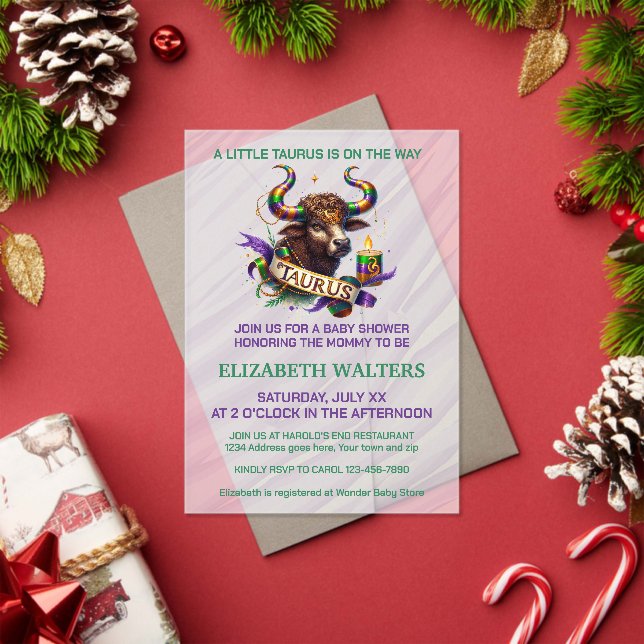 Invitaciones Acrílicas Taurus Zodiac Baby Shower Lavender and Green (Insitu (Vacaciones))