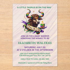 Invitaciones Acrílicas Taurus Zodiac Baby Shower Lavender and Green