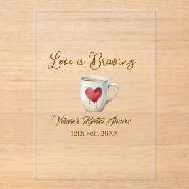 Invitaciones Acrílicas Taza de café blanca con corazón de amor de boda