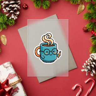 Invitaciones Acrílicas Taza de café Kawaii linda con pegatina de gafas de