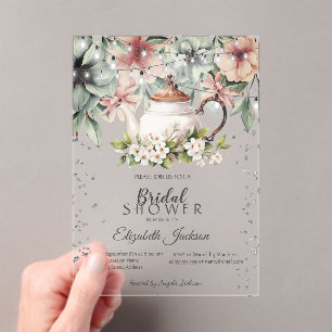 Invitaciones Acrílicas Taza de Té FloralPincelada Despedida de Soltera